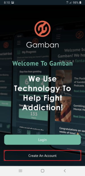 Gambanのログイン（アカウント作成）画面