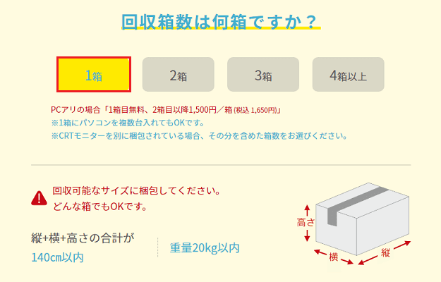 リネットジャパンの回収箱のサイズ
